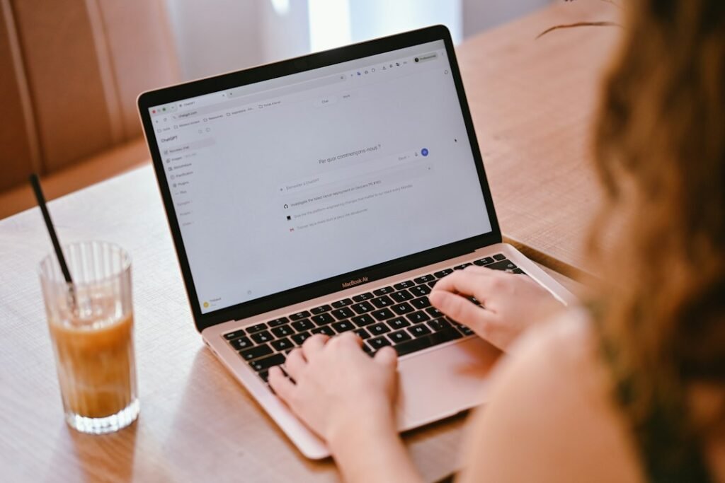 AI productivity workspace with laptop