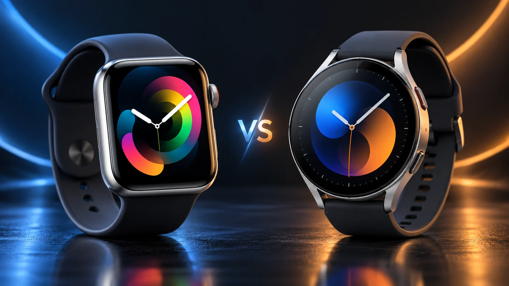 Apple Watch and Samsung Galaxy Watch side-by-side comparison illustration