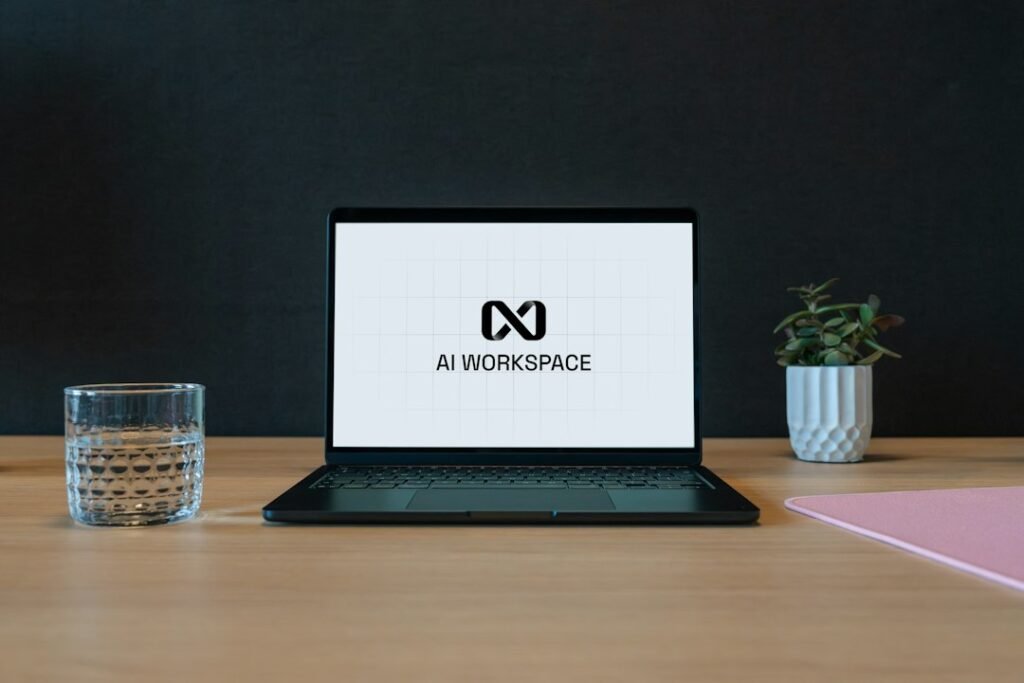 AI workspace on a laptop for organizing chats files and projects