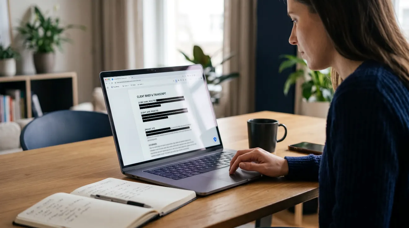 Redacted client brief with identifying details removed before AI processing.