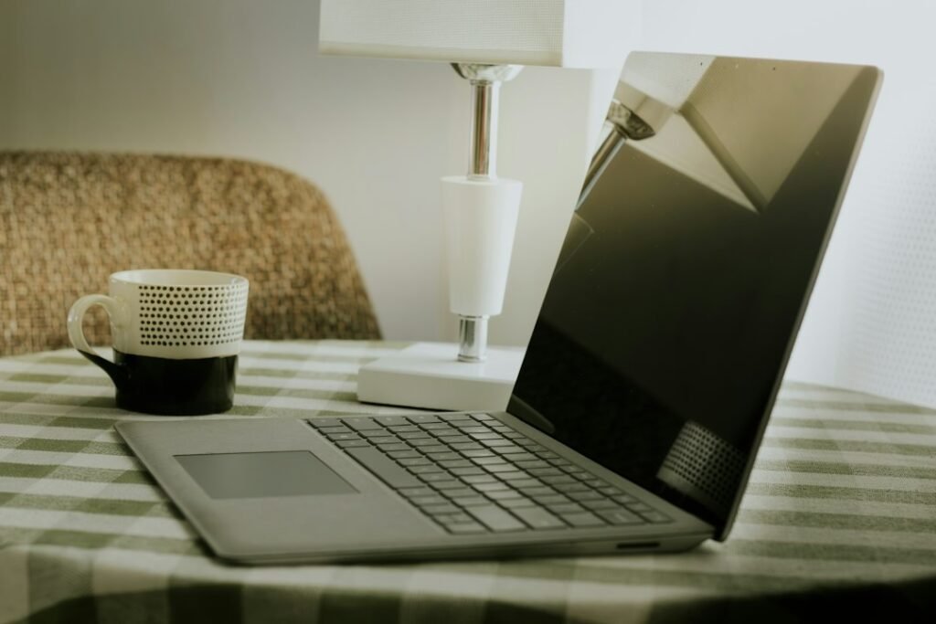 Laptop used for AI browser research and web productivity