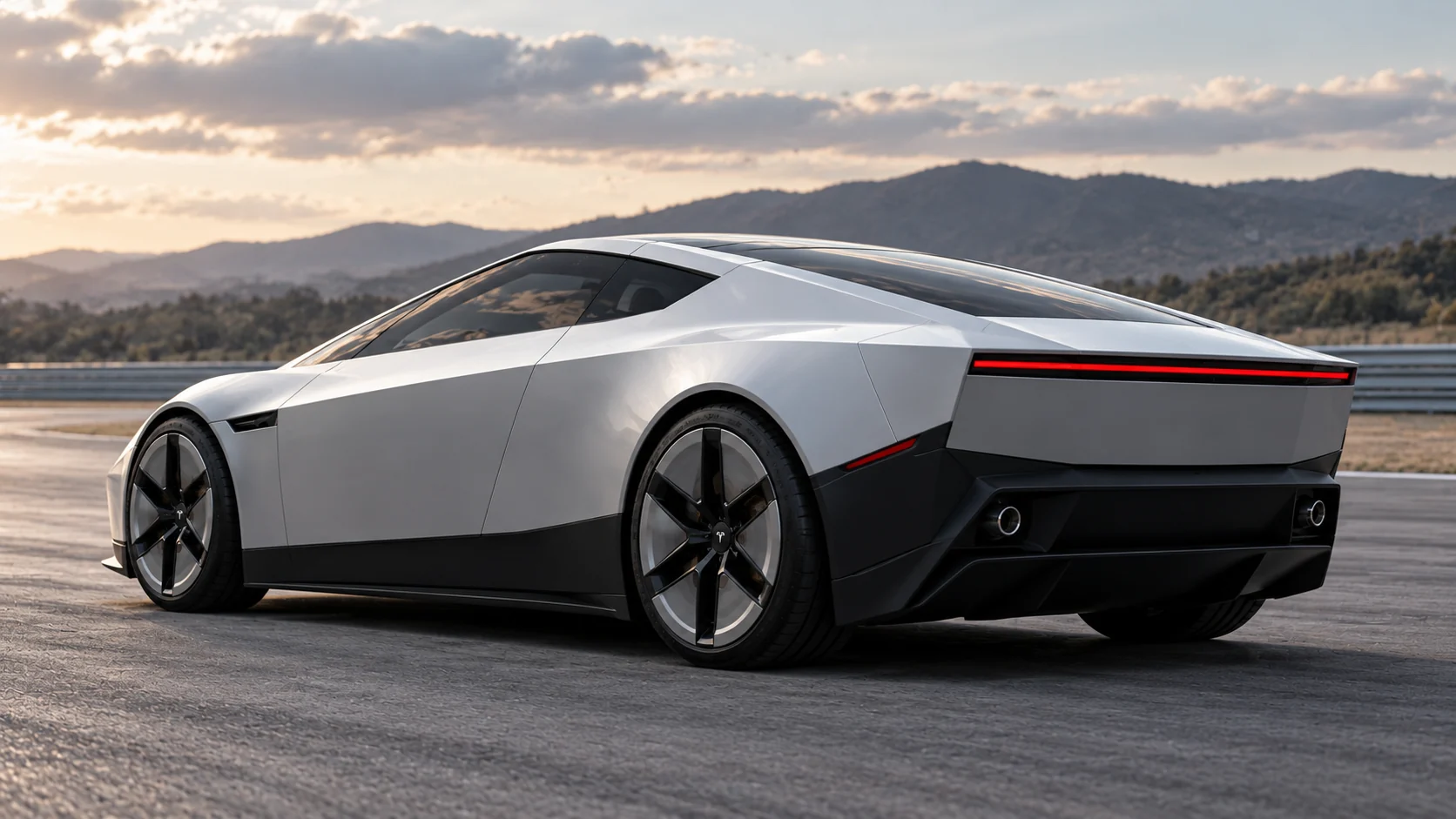 AI-generated silver Roadster rear view with conceptual cold-gas outlets